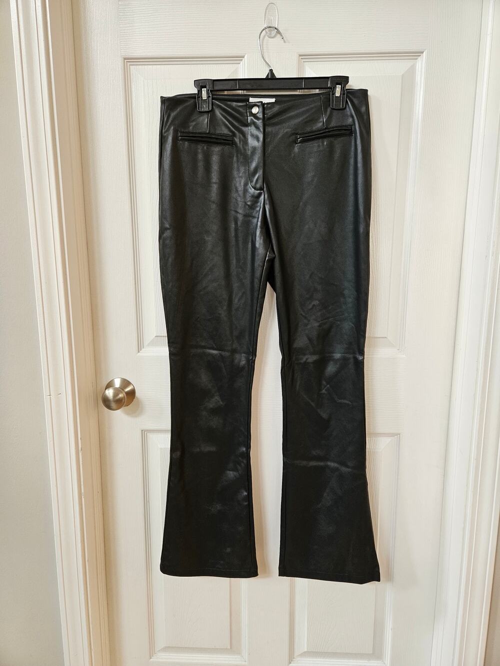 Topshop Faux Leather Flare Pants Womens US 8 Black High Rise Bootcut Vegan
